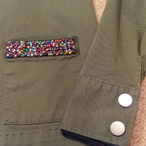 a.new.day NWT- Olive Green Beaded Pocket Military Style Shirt Jacket W-XS - Picture 5 of 9